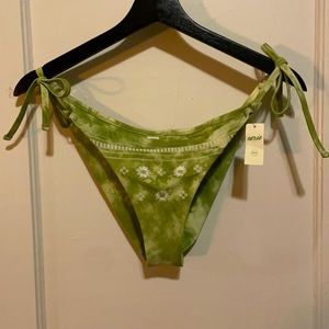 Aerie Cheekier Green Tie-Dye Embroidered Side Tie Swim Bottom